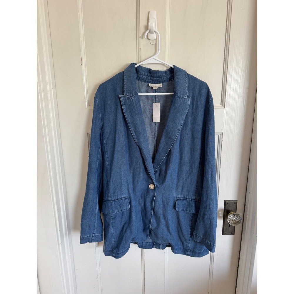 NWT Loft blue denim button-front blazer size large